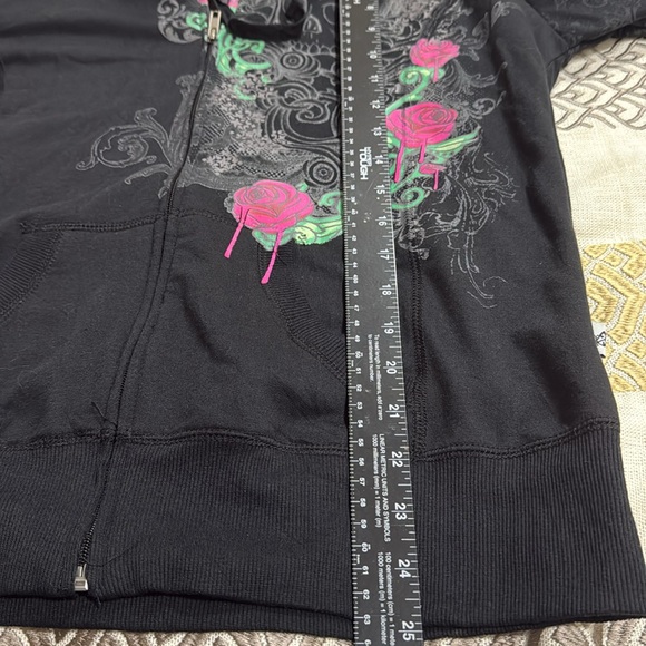 (W3) Self esteem, Y2K Vintage Floral Skull Print  Style Up Hooded Jacket W, Sz M - Picture 10 of 10